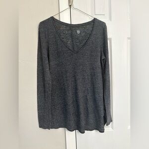 Mossimo Charcoal Long Sleeve V-Neck Linen Blend Top